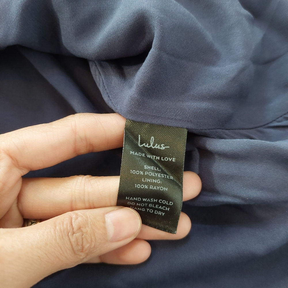 Lulus Close to Your Heart Blue Satin Jacquard Cowl Slip Dress Size XL NWT - Picture 9 of 10